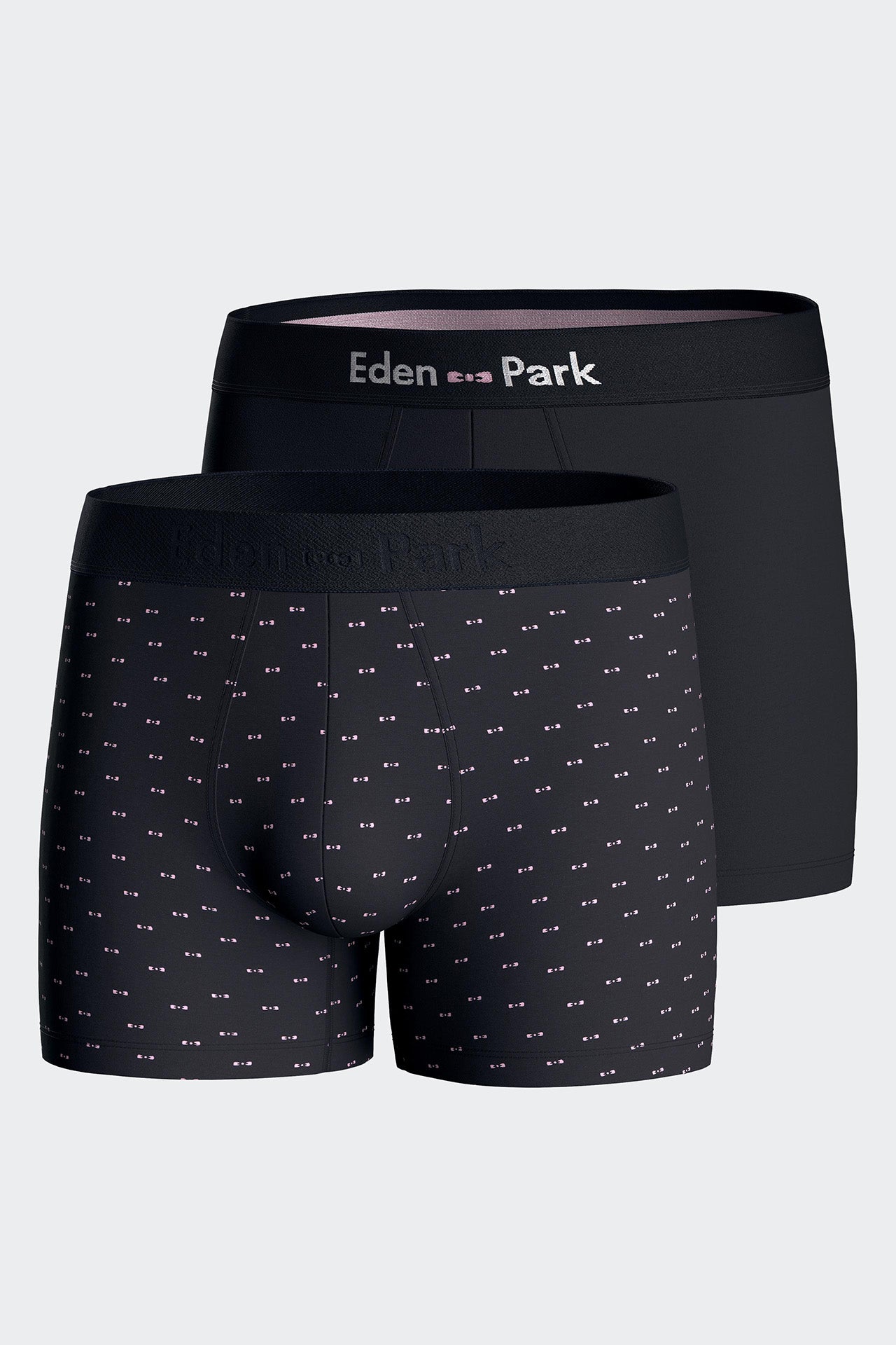 Set of two boxer shorts in navy stretch cotton jersey with micropatterns