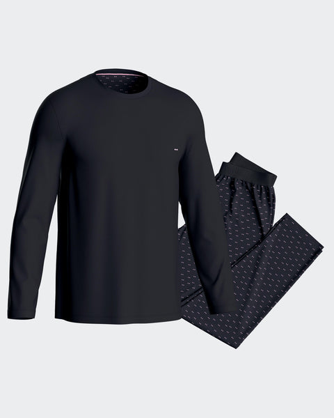 Long pyjamas in navy cotton jersey - Image 1