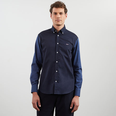 Chemise bleue colorblock avec broderies au dos - Image 3