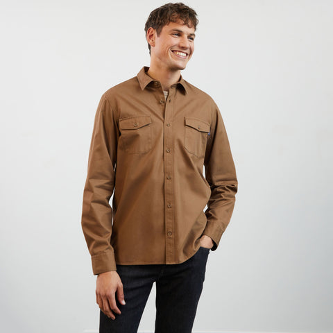 Chemise beige foncé unie en twill - Image 3