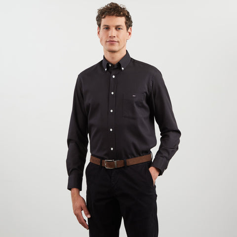 Chemise gris foncé unie en coton piqué - Image 3