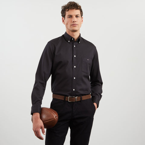 Chemise gris foncé unie en coton piqué - Image 1
