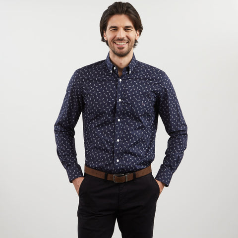 Chemise bleu marine en coton Pima imprimé exclusif - Image 3