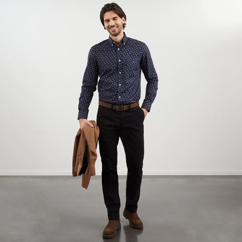 Chemise bleu marine en coton Pima imprimé exclusif - Image 1