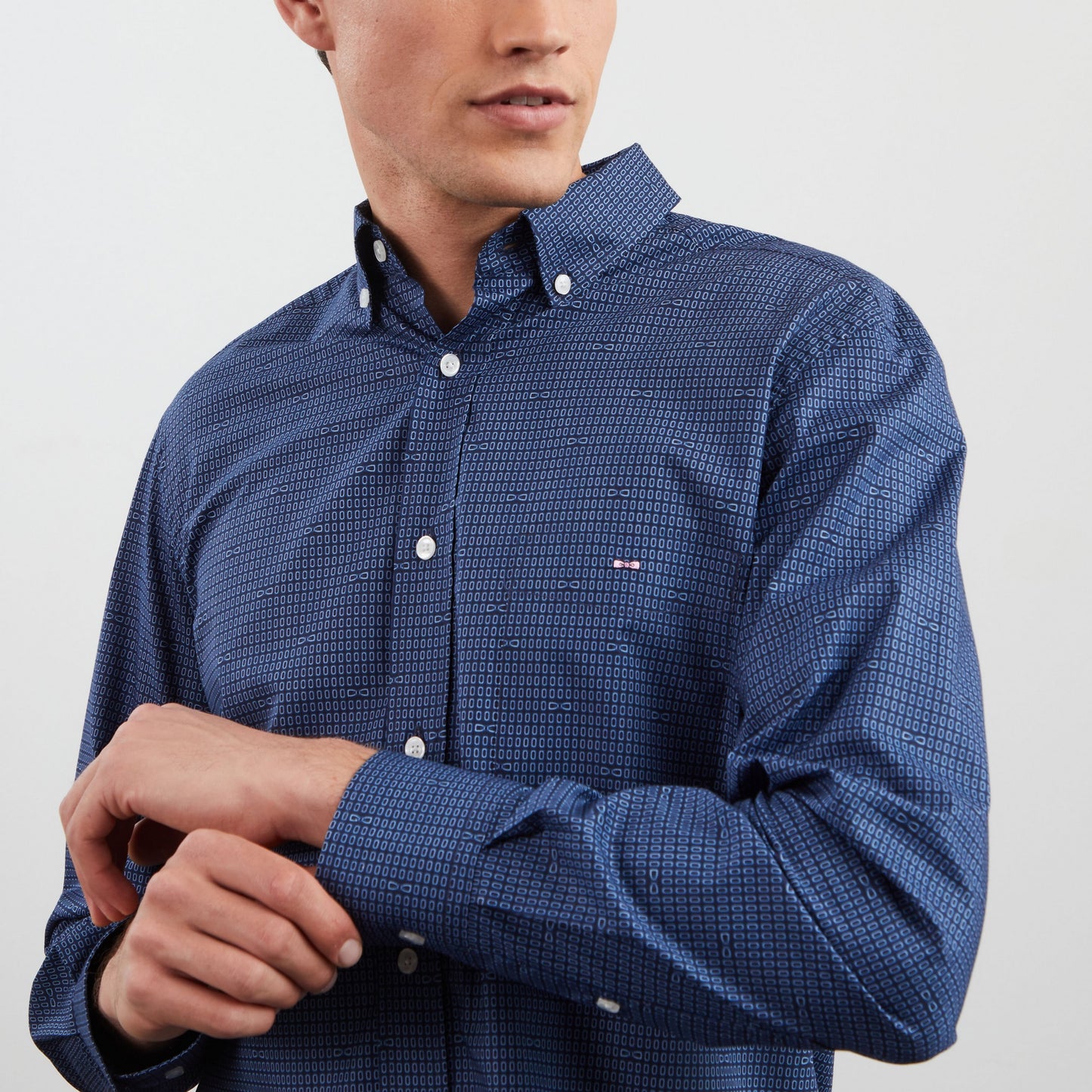 Chemise bleu foncé en popeline imprimé exclusif