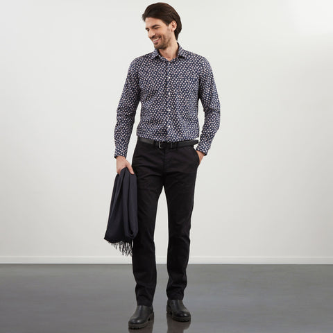 Chemise bleu marine imprimé exclusif fleuri - Image 1