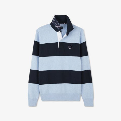 Light blue striped polo-neck jumper - Image 2