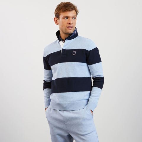 Light blue striped polo-neck jumper - Image 3