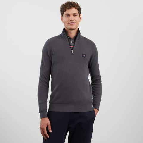 Pull gris foncé camionneur en maille fantaisie - Image 1
