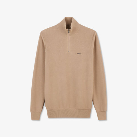 Beige zip-neck jumper in decorative cable knit - Image 2