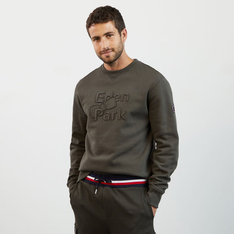 Khaki sweatshirt with embossed Eden Park embroidery - Image 1