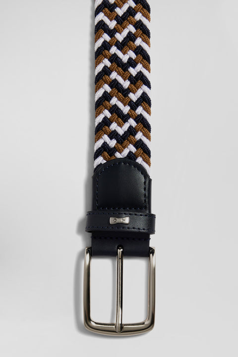 Brown rubber stretch braided belt with silver metal buckle - Image 3