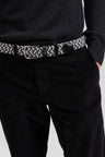 Grey rubber stretch braided belt with silver metal buckle