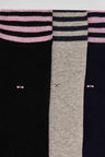 Set of 3 pairs of black stretch cotton socks with striped details