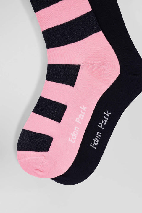 Set of 2 pairs of stretch cotton socks with pink and navy stripes - Image 3