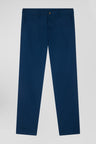 Regular blue stretch cotton piqué and modal chino trousers