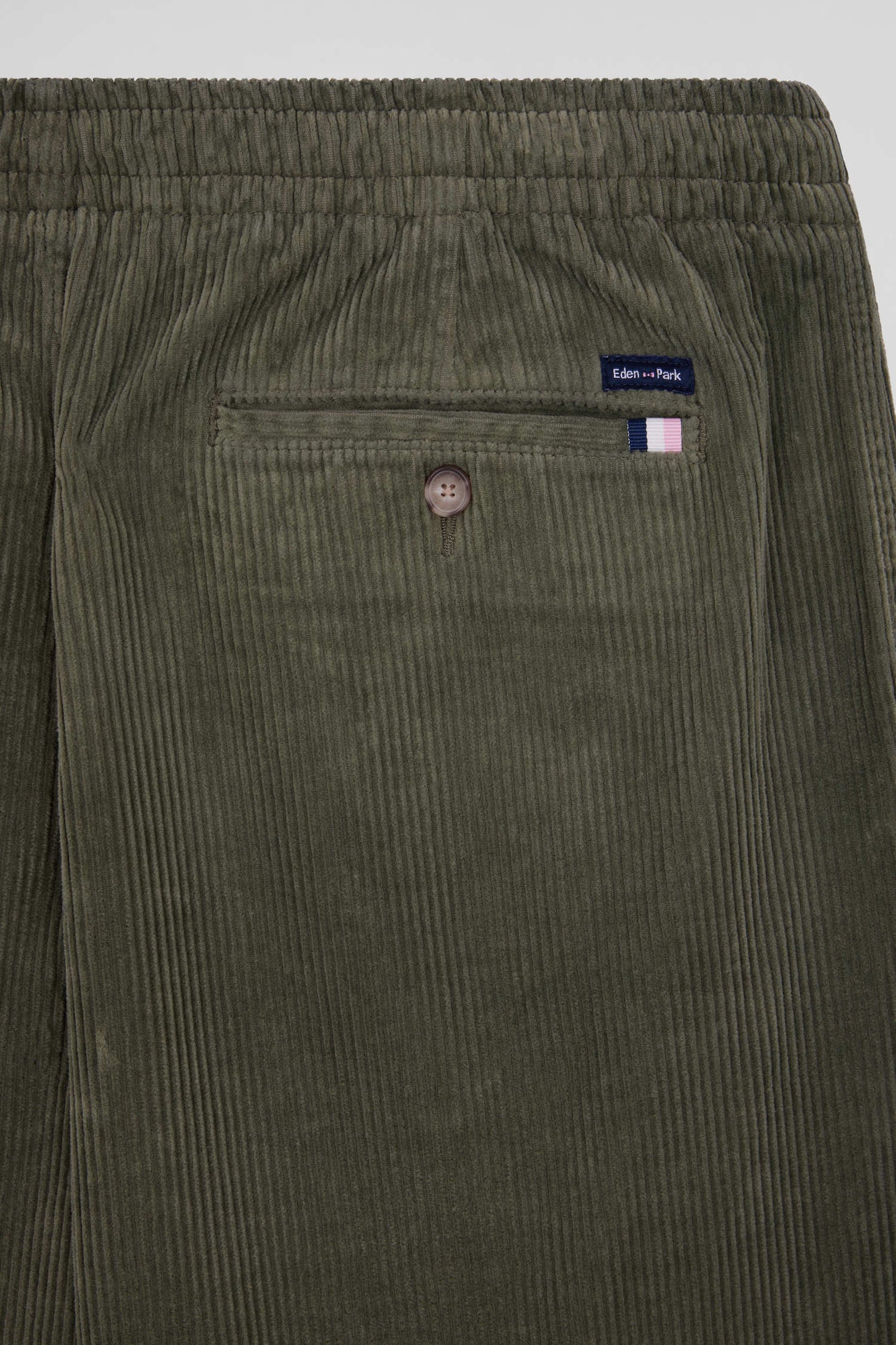 Modern khaki stretch cotton elastic waist trousers