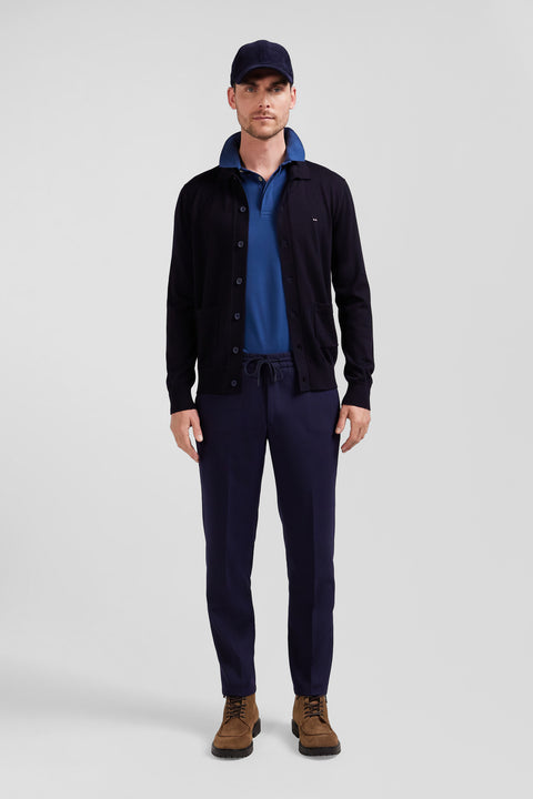Modern navy blue blended wool elastic waist trousers - Image 1