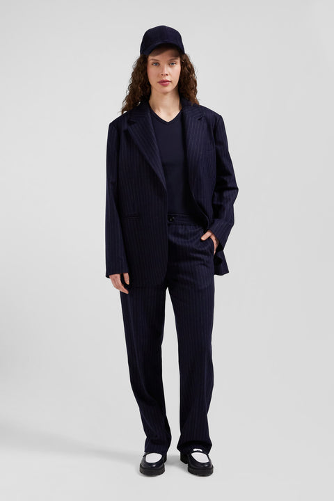 Pantalon en laine rayé bleu marine coupe Modern - Image 1