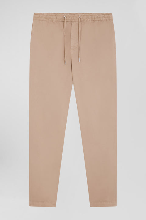 Pantalon taille élastique en coton stretch beige coupe Modern - Image 1