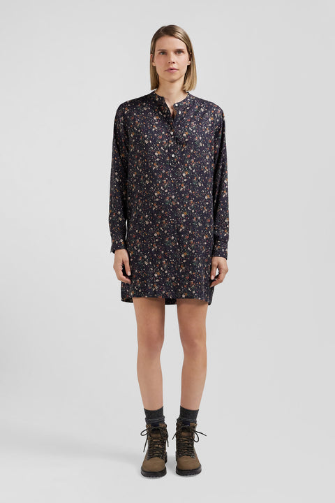 Robe chemise en lyocell noir à imprimé floral - Image 1