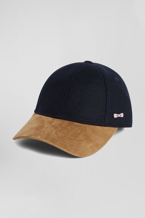 Two-tone cap in navy and hazelnut wool blend - Image 2