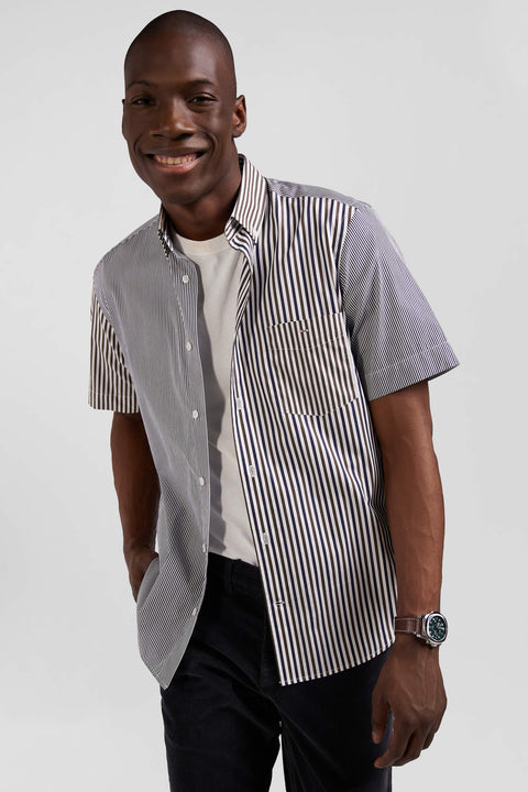 Regular brown cotton short-sleeved shirt - Image 3