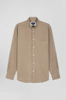 Plain beige corduroy shirt with button-down collar and chest pocket Regular fit