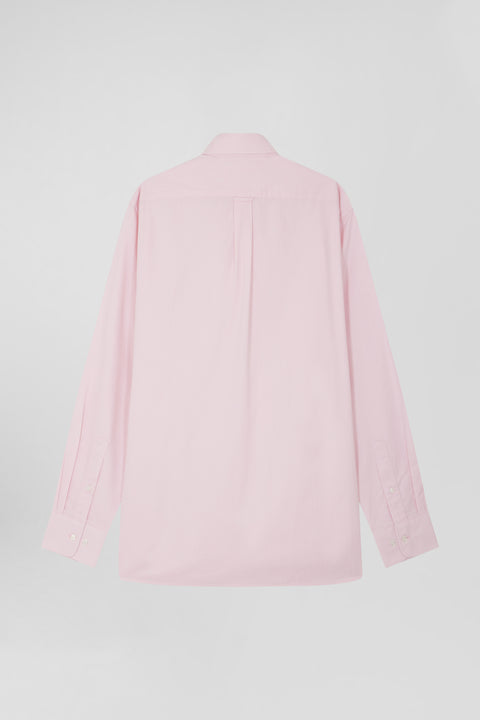 Regular plain pink cotton twill shirt with button-down collar - Image 2