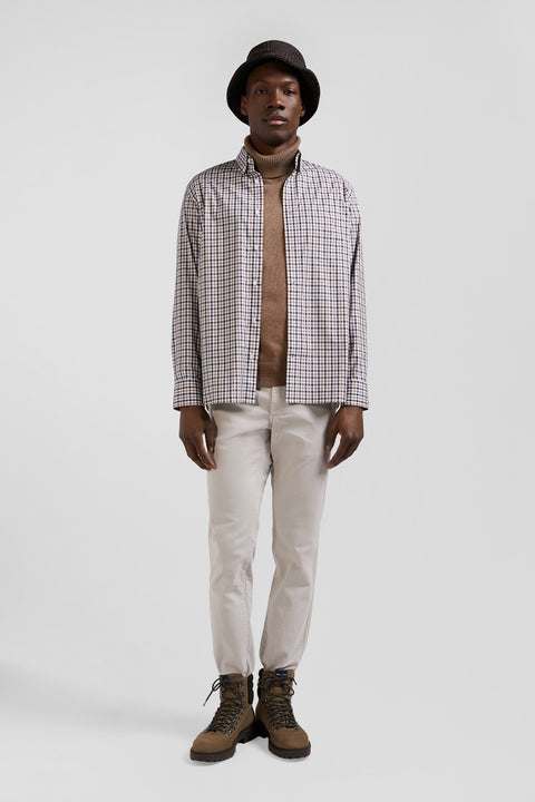 Regular brown and white checked cotton poplin shirt - Image 1