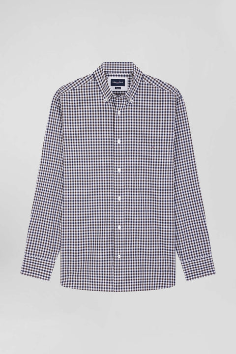 Regular navy and white checked cotton poplin shirt - Image 2
