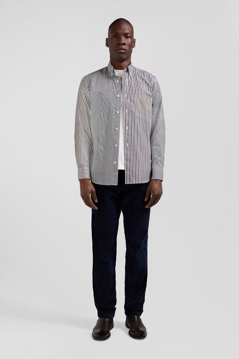 Chemise en popeline de coton marron rayures mix and match coupe Regular - Image 1