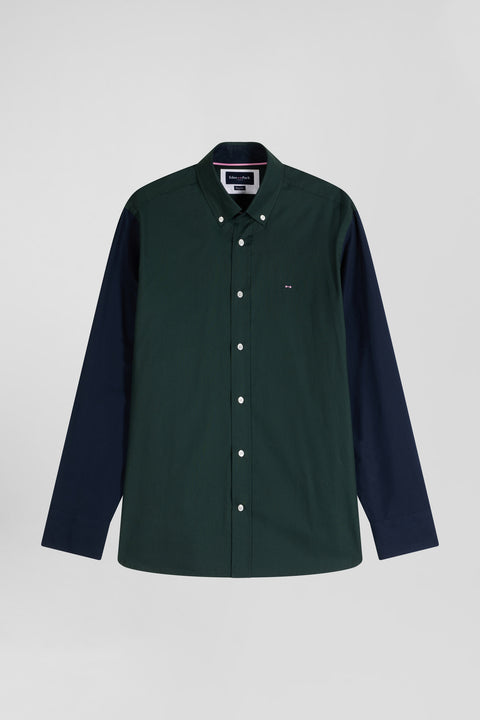 Chemise en oxford de coton verte et marine broderie dos coupe Regular - Image 2