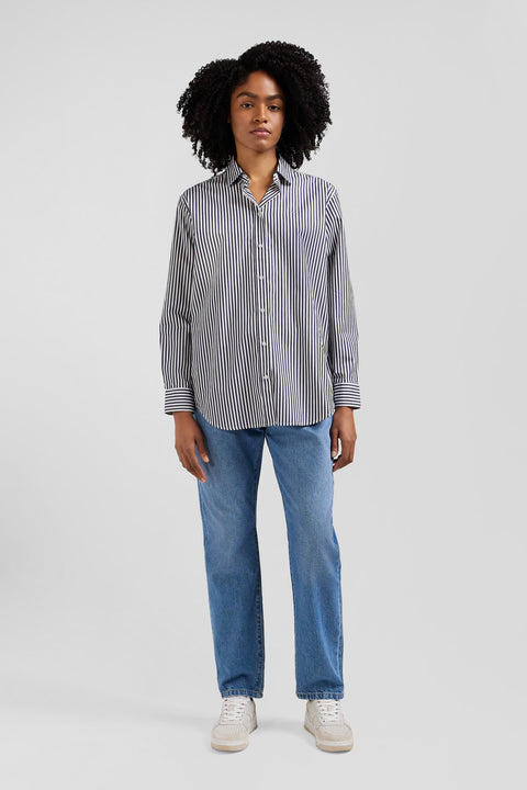 Relaxed navy blue striped cotton shirt - Image 1