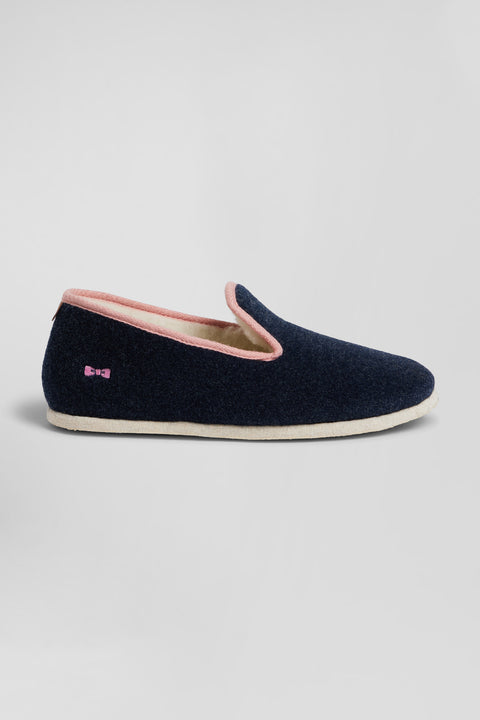 Navy blue felt and shearling slippers - Image 1