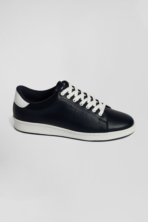 Navy blue low-top leather sneakers - Image 1