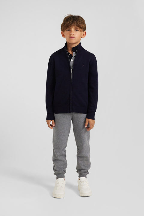 Cardigan zippé à col montant en laine et coton marine coupe Regular - Image 1