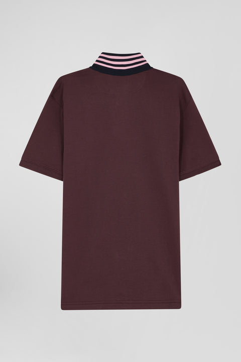 Regular burgundy cotton rugby shirt with striped undercollar - Image 2