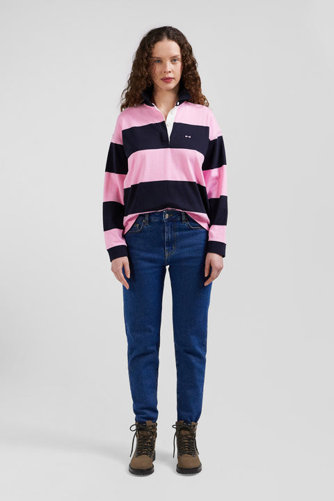 Maillot manches longues cerclé en coton marine et rose coupe Relaxed - Image 1