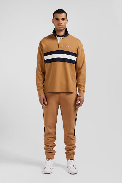 Relaxed camel embroidered long-sleeved cotton rugby shirt - Image 1