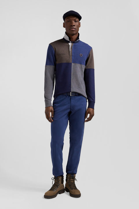 Maillot manches longues coupé-cousu en coton bleu marine coupe Regular - Image 1