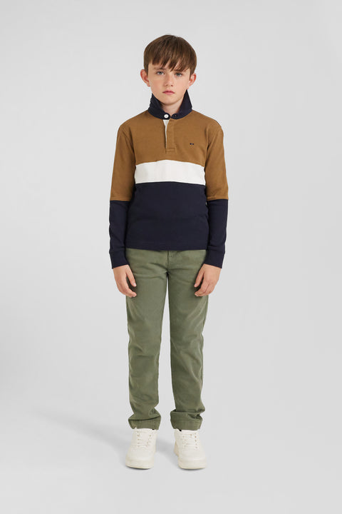 Maillot manches longues tricolore en coton noisette coupe Regular - Image 1