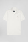 Slim ecru short-sleeved stretch cotton polo shirt