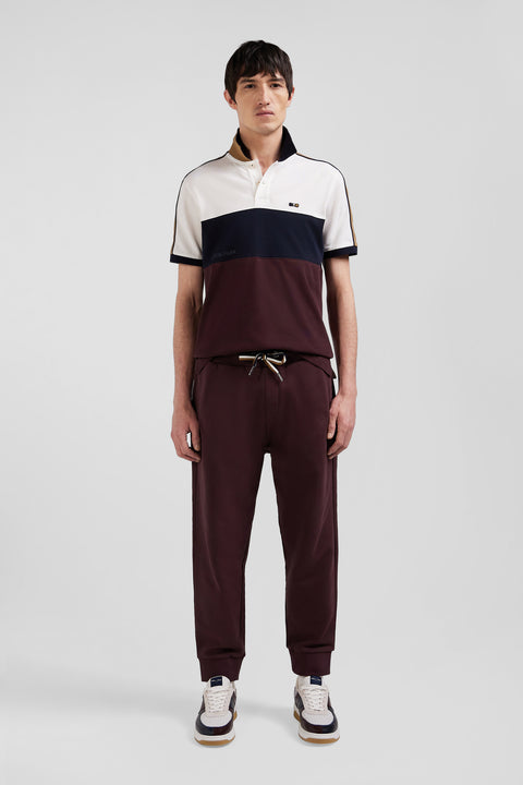 Regular burgundy tricolor short-sleeved cotton piqué polo shirt with Eden Park lettering - Image 1