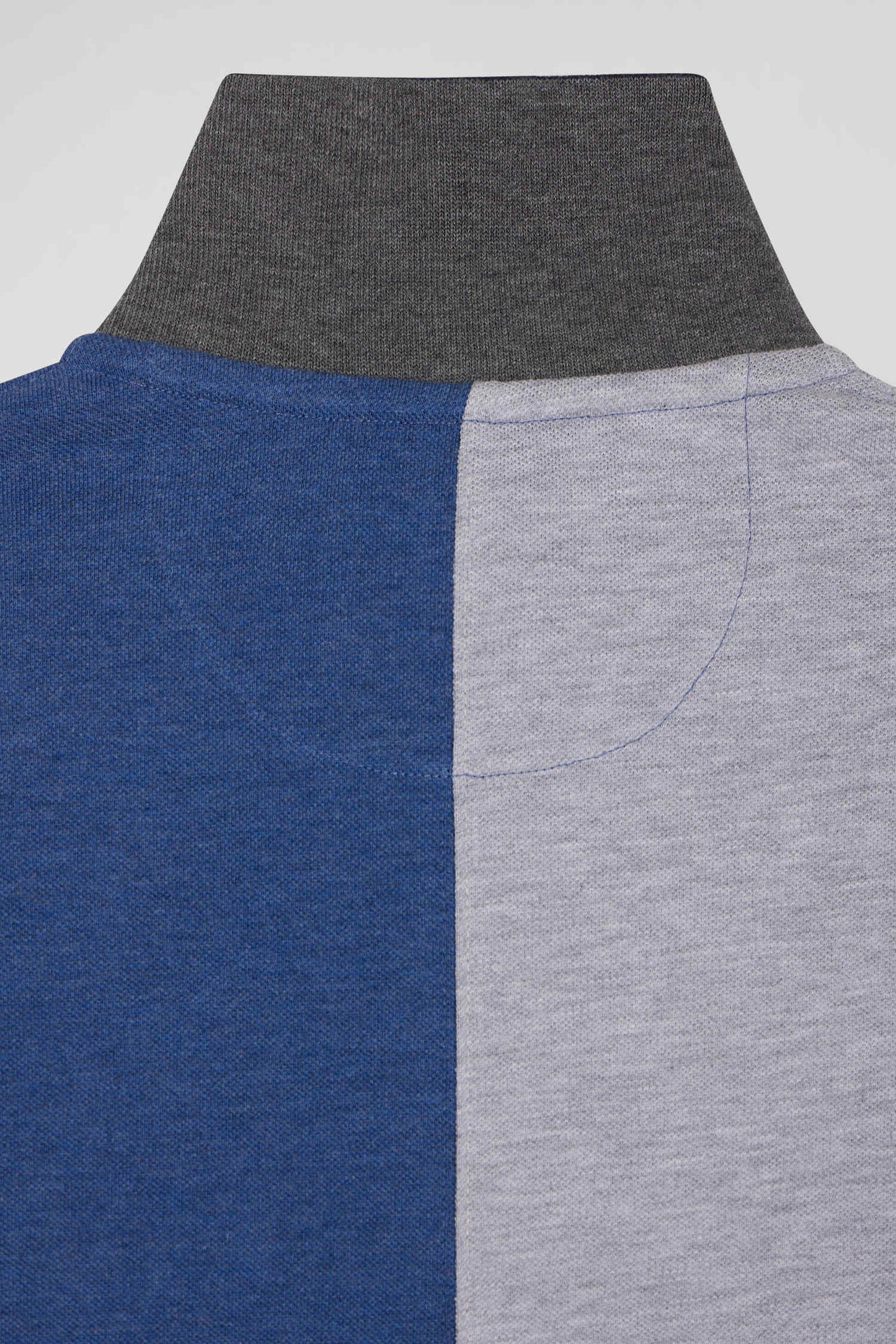 Short-sleeved polo shirt, cut and sewn, dark blue cotton piqué, regular fit