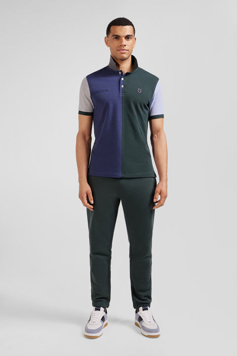 Regular green colorblock short-sleeved cotton piqué polo shirt - Image 1