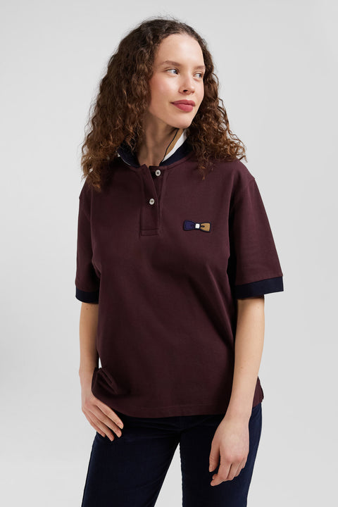 Polo manches courtes en piqué coton bordeaux col tricolore coupe Oversized - Image 3