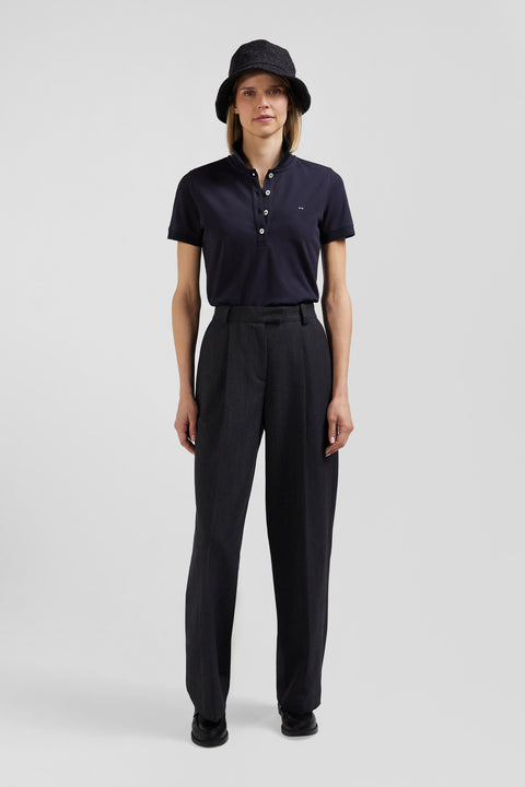 Polo manches courtes uni en coton stretch bleu marine coupe Slim - Image 1