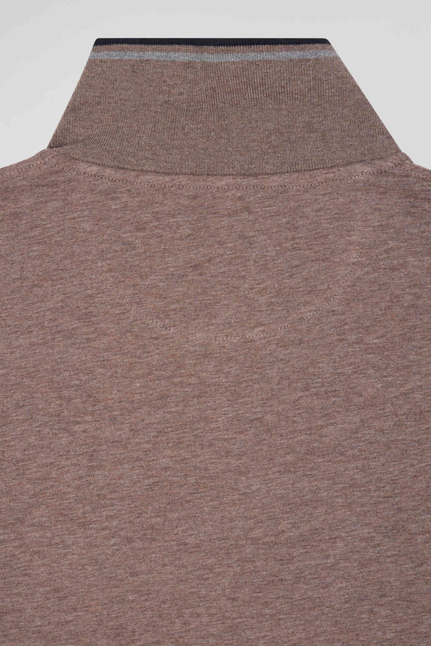 Polo manches longues marron en coton stretch finitions rayées