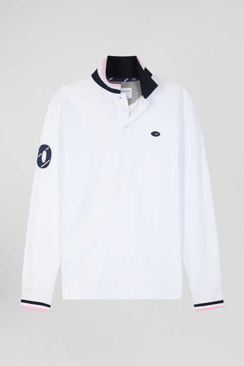 Regular white long-sleeved cotton piqué polo shirt with XV de France embroidery - Image 2